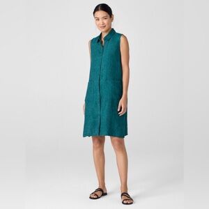Eileen Fisher Washed Organic Linen Délavé Shirtdress Agean Green Size PM NWT